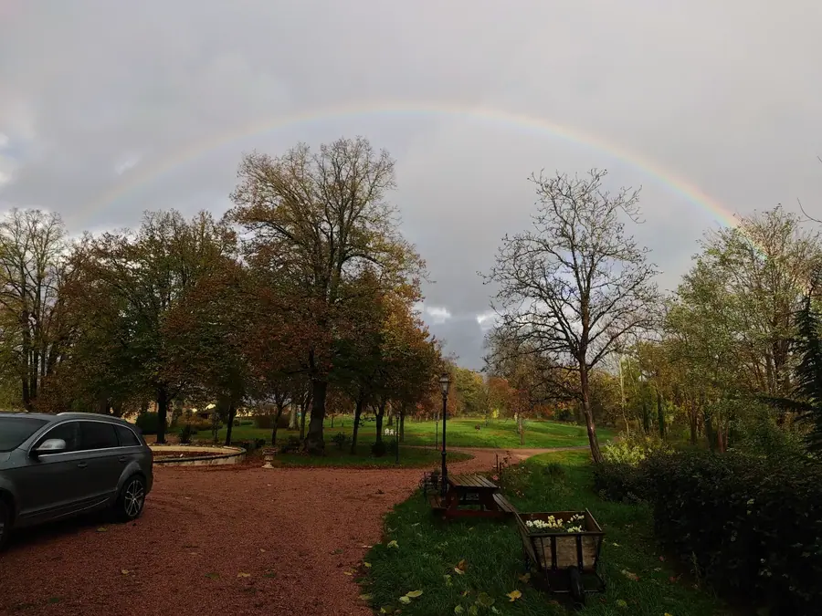 Double rainbow arching over the ponds