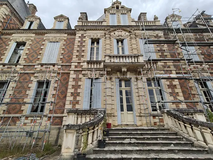 The grand staircase framed by scaffolding during works